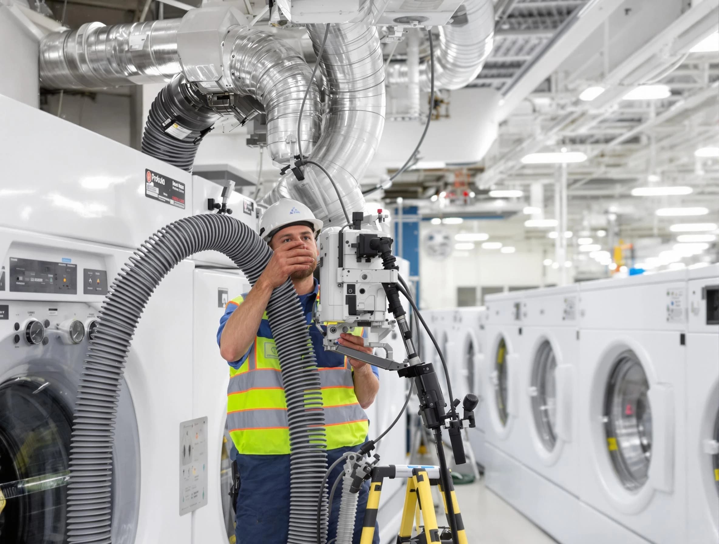 Chelmsford Dryer Vent Cleaning team performing commercial-grade dryer vent cleaning at a business facility in Chelmsford