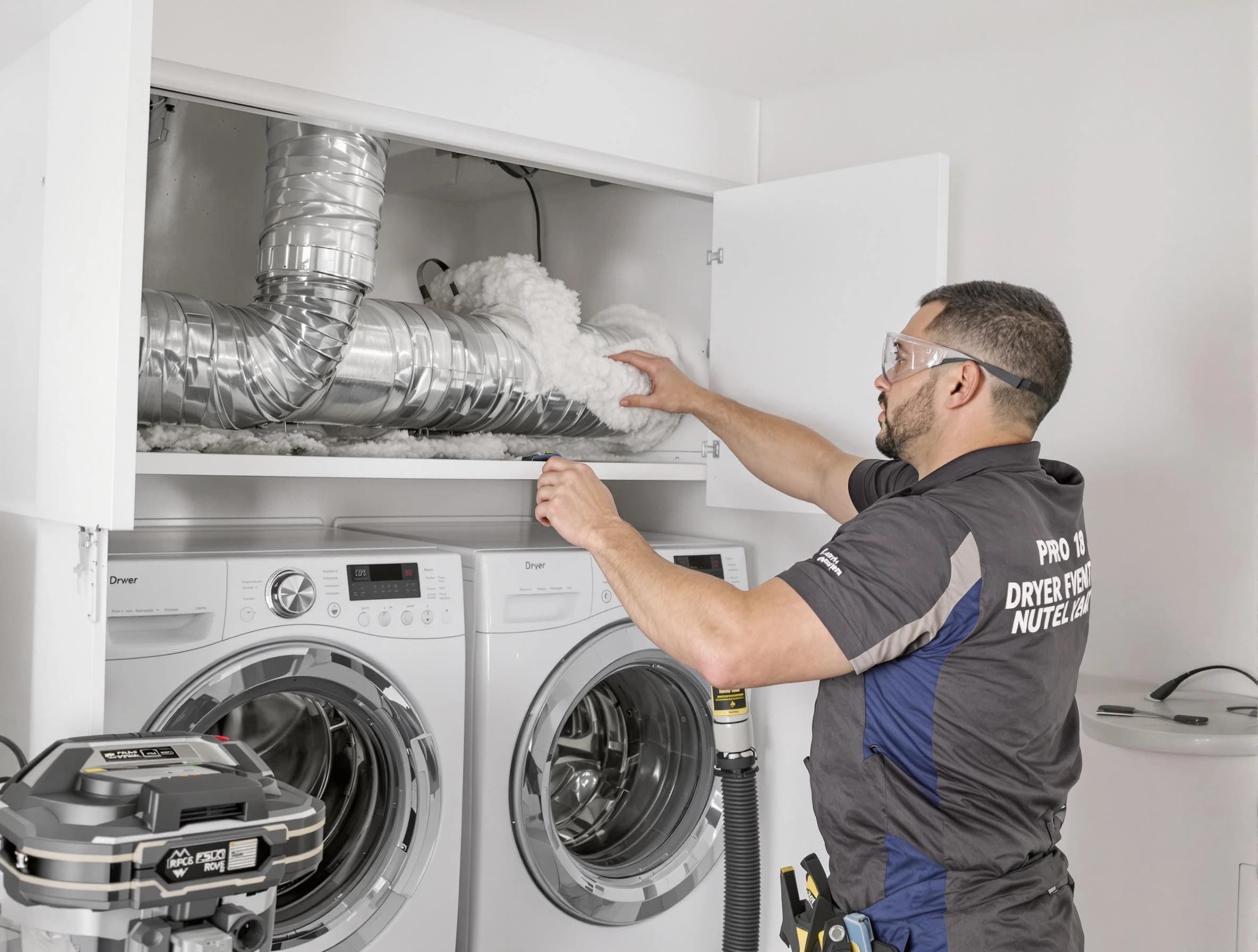 Chelmsford Dryer Vent Cleaning certified technician performing specialized gas dryer vent cleaning in Chelmsford