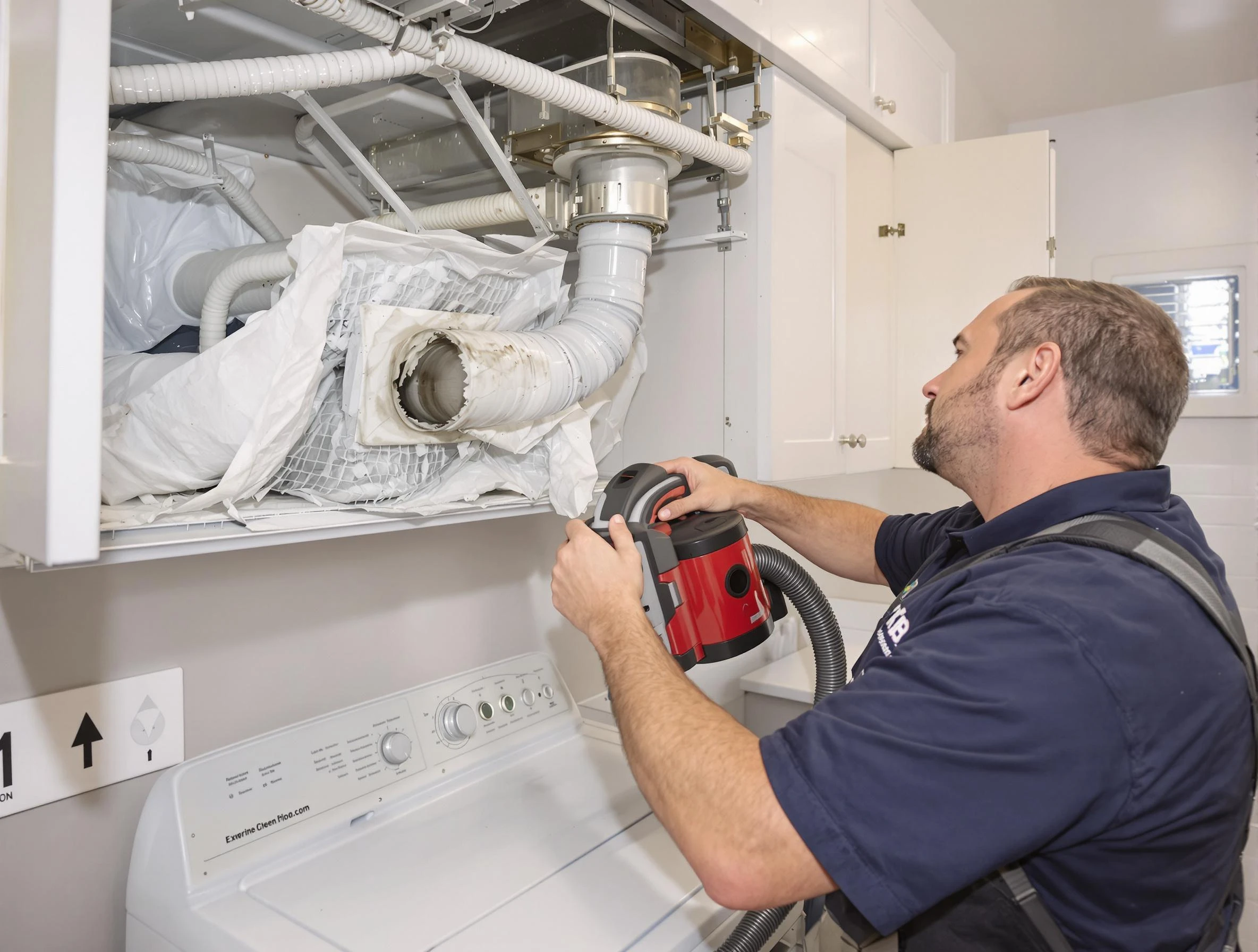 Chelmsford Dryer Vent Cleaning technician performing professional exhaust vent cleaning at a residential property in Chelmsford