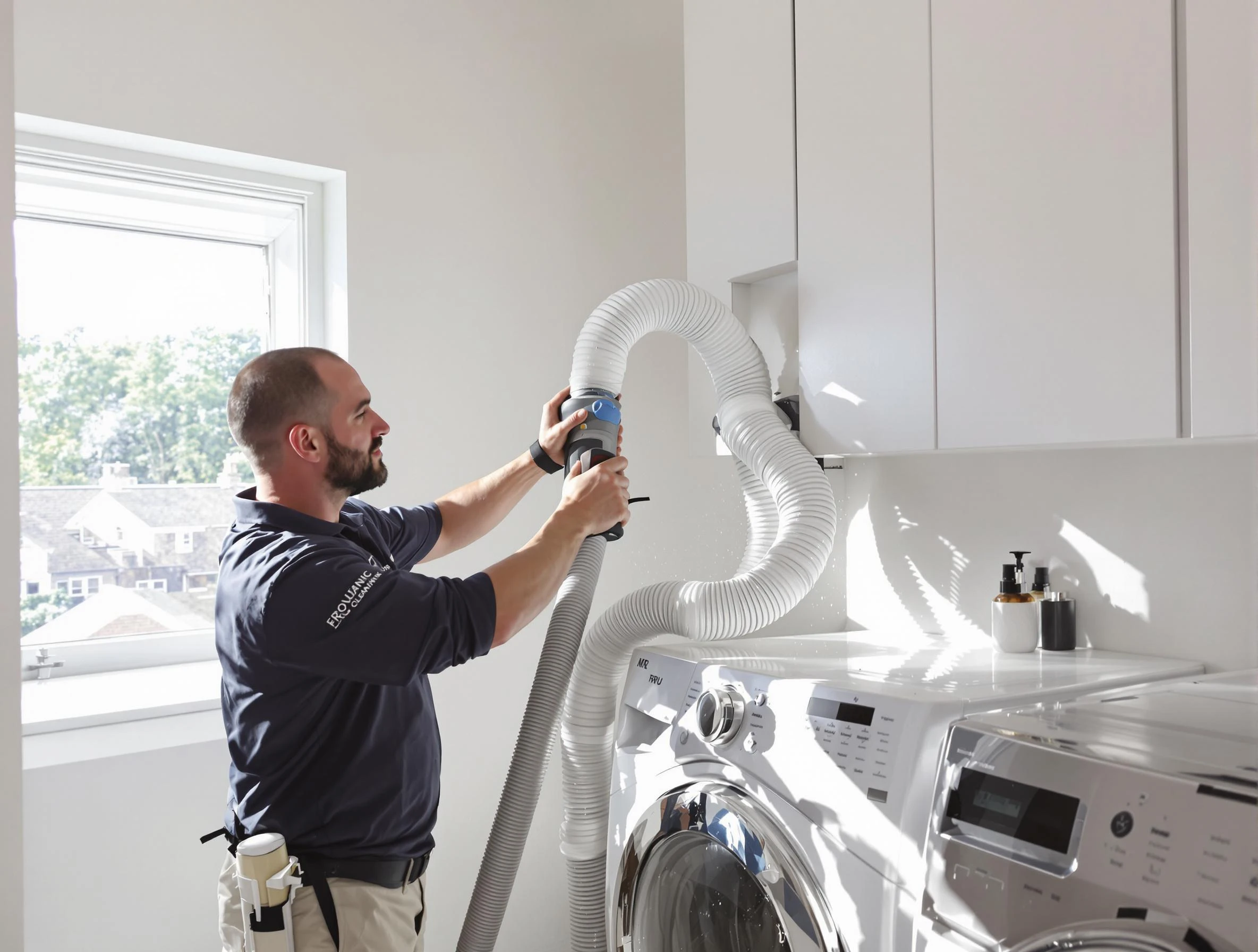 Certified Chelmsford Dryer Vent Cleaning technician performing dryer vent cleaning in Chelmsford