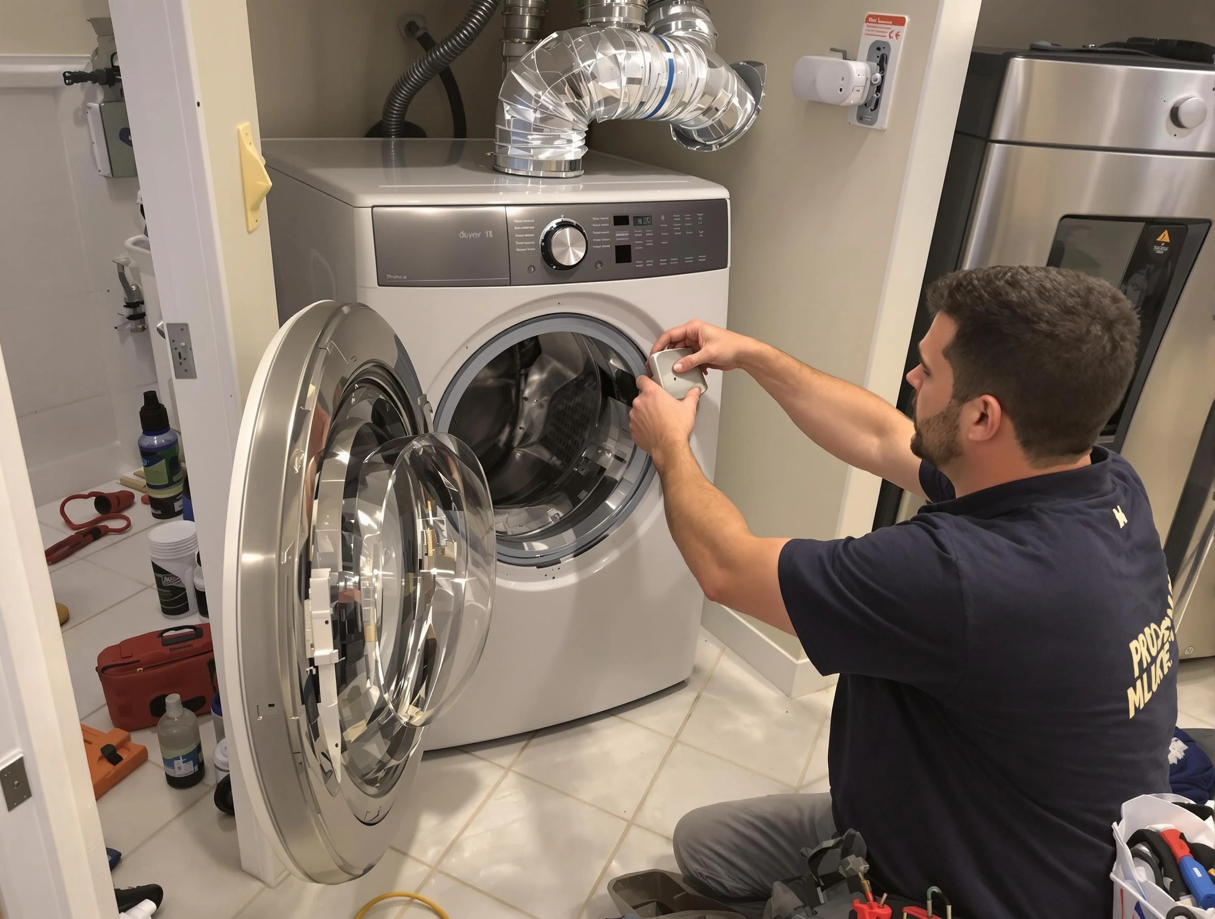 Chelmsford Dryer Vent Cleaning technician performing precise dryer vent hose installation in Chelmsford